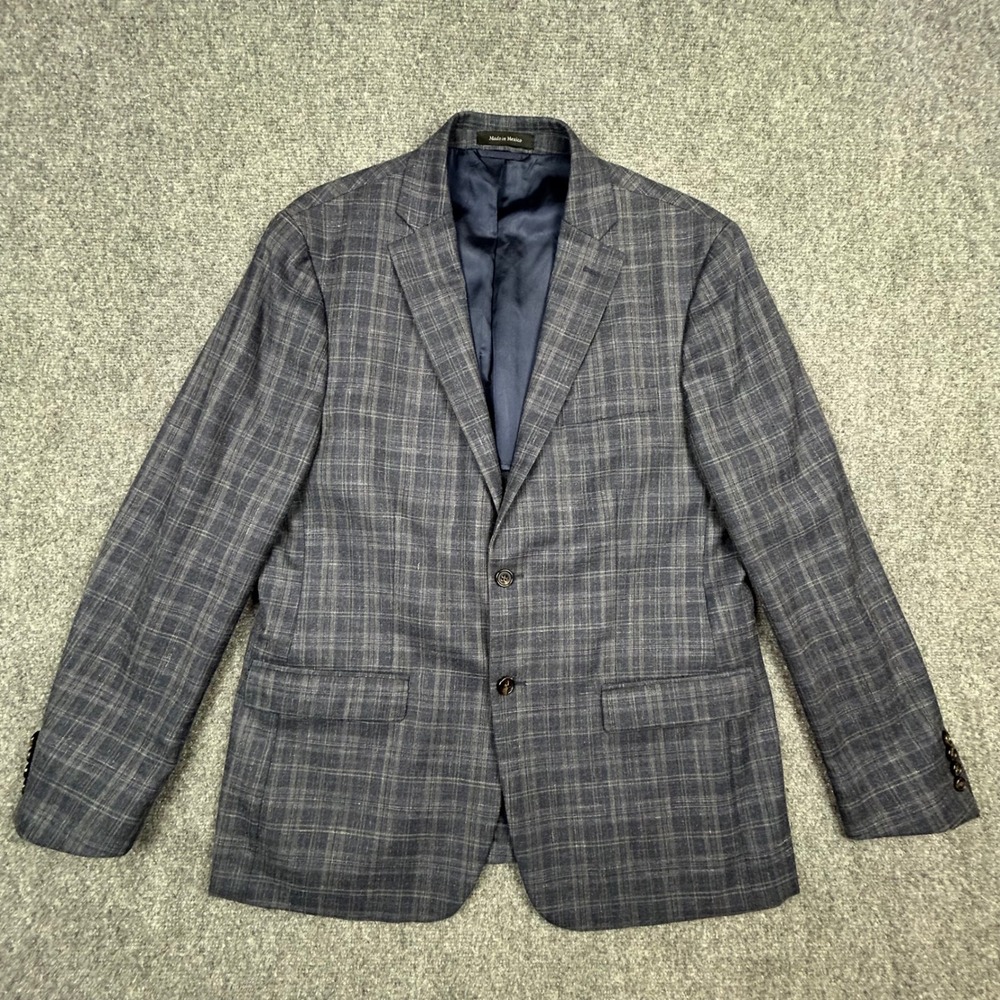 Lauren Ralph Lauren Blazer Men 44R Blue Plaid Wool Silk Linen Sport Coat 2Button